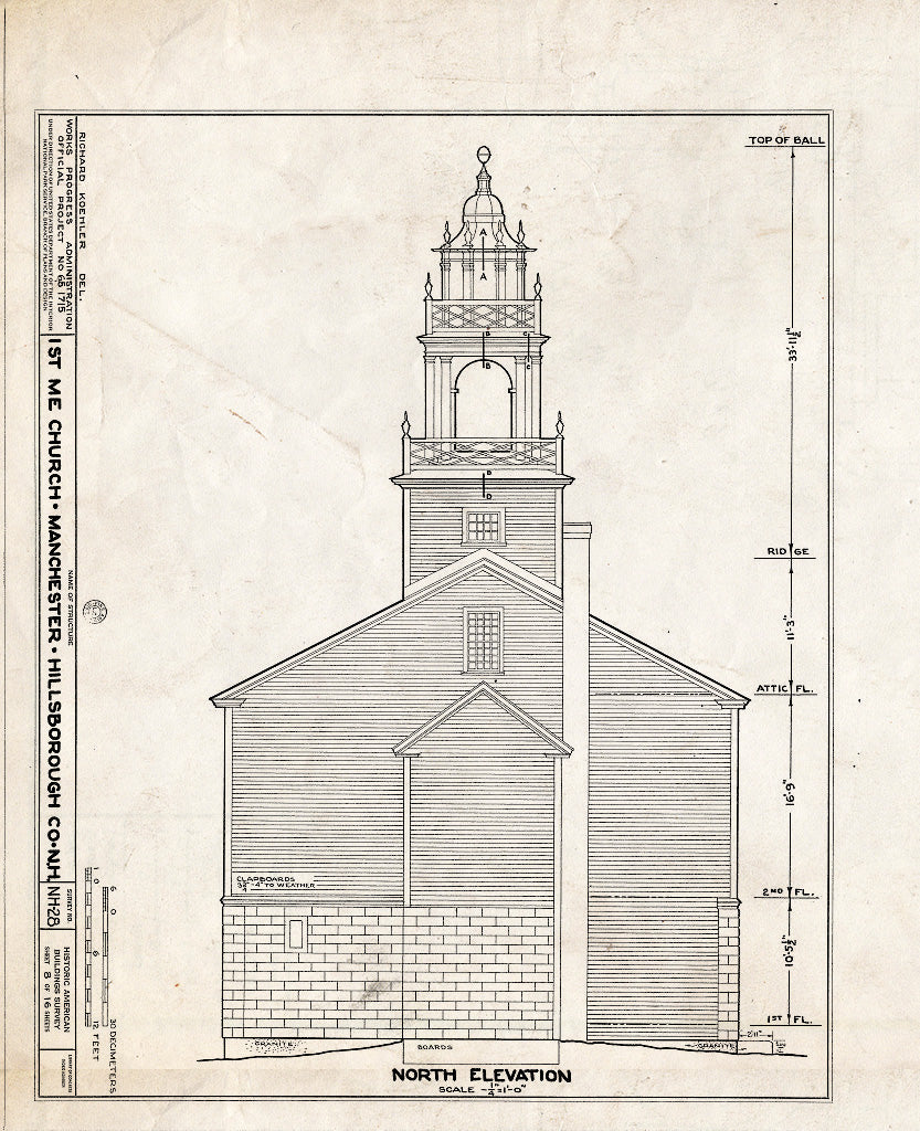 Historic Pictoric : Blueprint HABS NH,6-MANCH,1- (Sheet 8 of 16) - First Methodist Episcopal Church, Valley & Jewett Streets (Moved from NH, Derryville), Manchester, Hillsborough County, NH