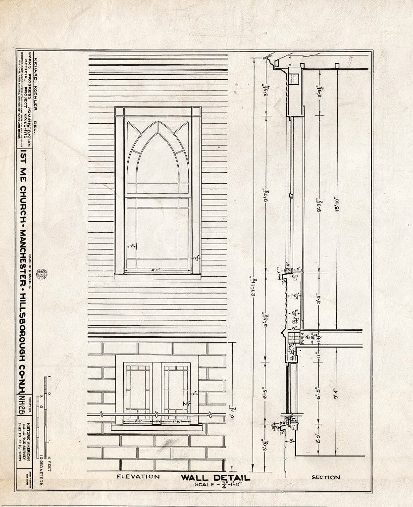 Historic Pictoric : Blueprint HABS NH,6-MANCH,1- (Sheet 10 of 16) - First Methodist Episcopal Church, Valley & Jewett Streets (Moved from NH, Derryville), Manchester, Hillsborough County, NH