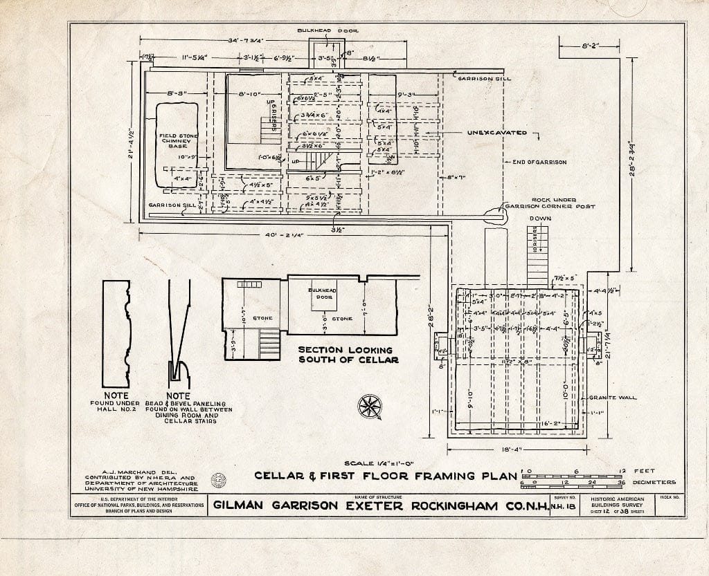 Historic Pictoric : Blueprint HABS NH,8-EX,2- (Sheet 12 of 38) - Gilman Garrison, Water & Clifford Streets, Exeter, Rockingham County, NH