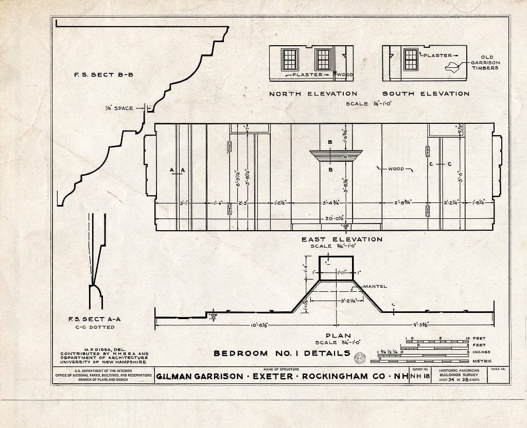 Historic Pictoric : Blueprint HABS NH,8-EX,2- (Sheet 34 of 38) - Gilman Garrison, Water & Clifford Streets, Exeter, Rockingham County, NH