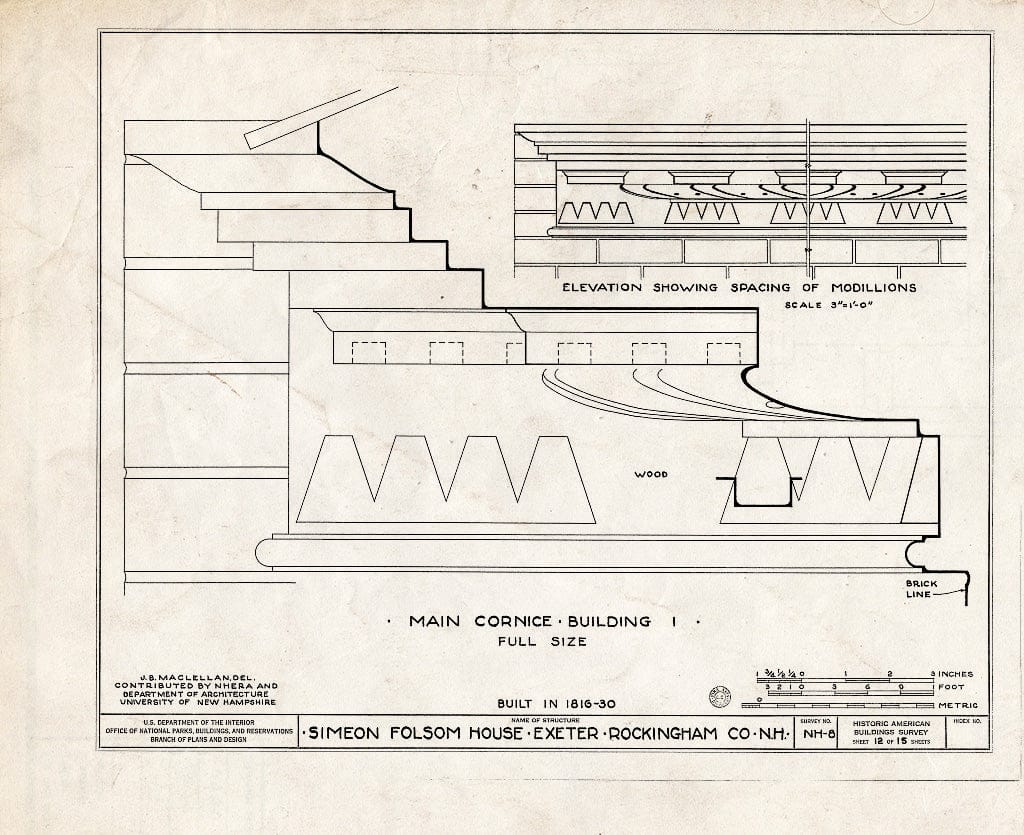 Historic Pictoric : Blueprint HABS NH,8-EX,3- (Sheet 12 of 15) - Simeon Folsom House & Stores, Pleasant & High Streets, Exeter, Rockingham County, NH
