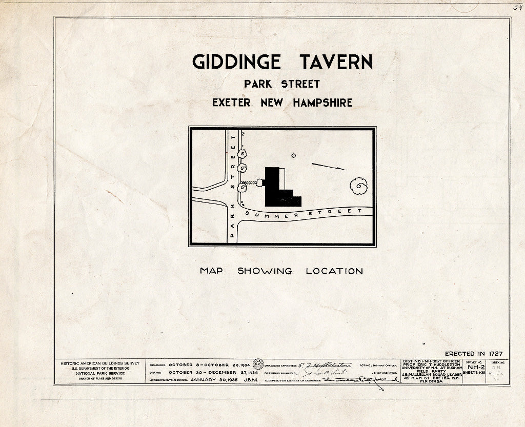 Historic Pictoric : Blueprint HABS NH,8-EX,7- (Sheet 0 of 25) - Giddings Tavern, 37 Park & Summers Streets, Exeter, Rockingham County, NH