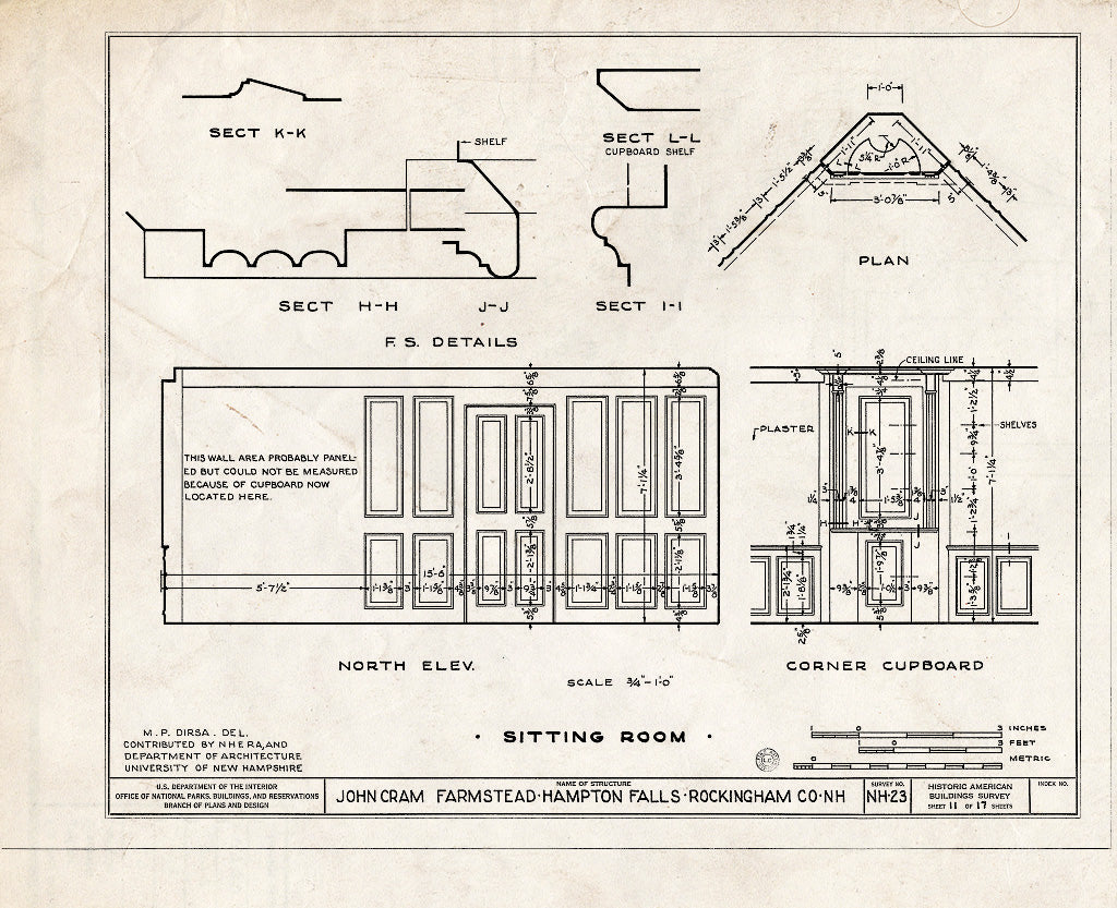 Historic Pictoric : Blueprint HABS NH,8-HAMTOF,1- (Sheet 11 of 17) - John Cram Farmstead, Hampton Falls, Rockingham County, NH