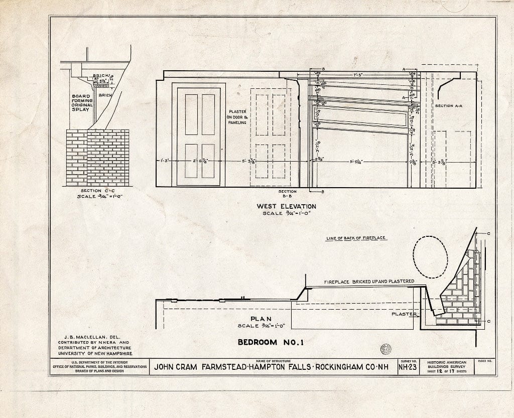 Historic Pictoric : Blueprint HABS NH,8-HAMTOF,1- (Sheet 12 of 17) - John Cram Farmstead, Hampton Falls, Rockingham County, NH