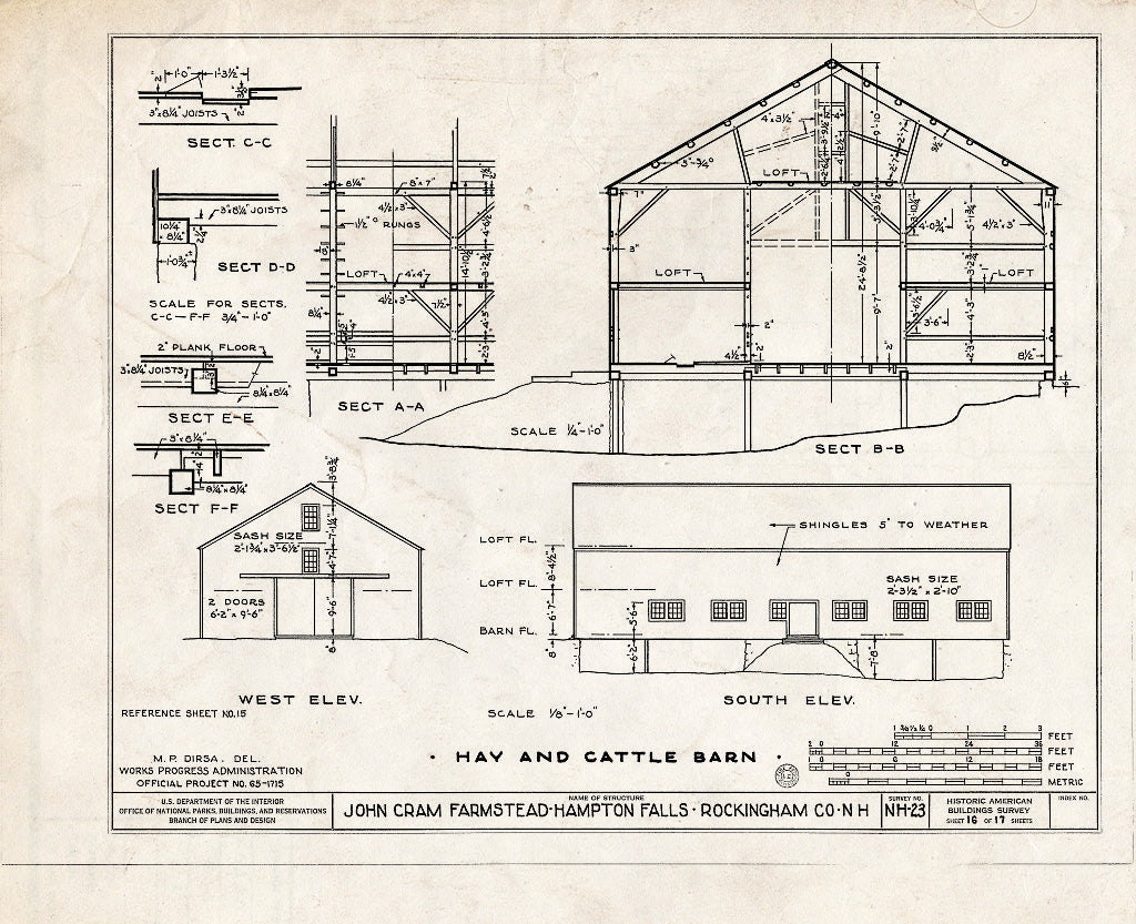Historic Pictoric : Blueprint HABS NH,8-HAMTOF,1- (Sheet 16 of 17) - John Cram Farmstead, Hampton Falls, Rockingham County, NH
