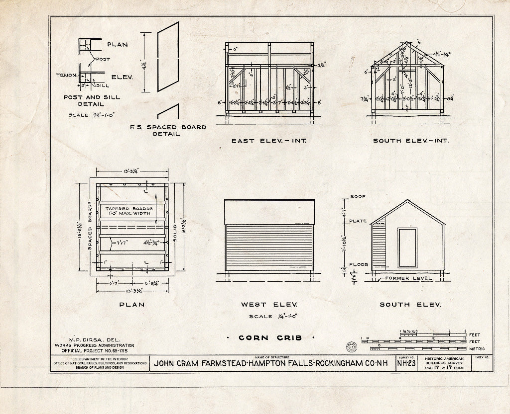 Historic Pictoric : Blueprint HABS NH,8-HAMTOF,1- (Sheet 17 of 17) - John Cram Farmstead, Hampton Falls, Rockingham County, NH