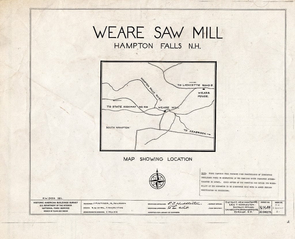 Historic Pictoric : Blueprint HABS NH,8-HAMTOF,2- (Sheet 0 of 20) - Weare Saw & Grist Mill, Hampton Falls, Rockingham County, NH