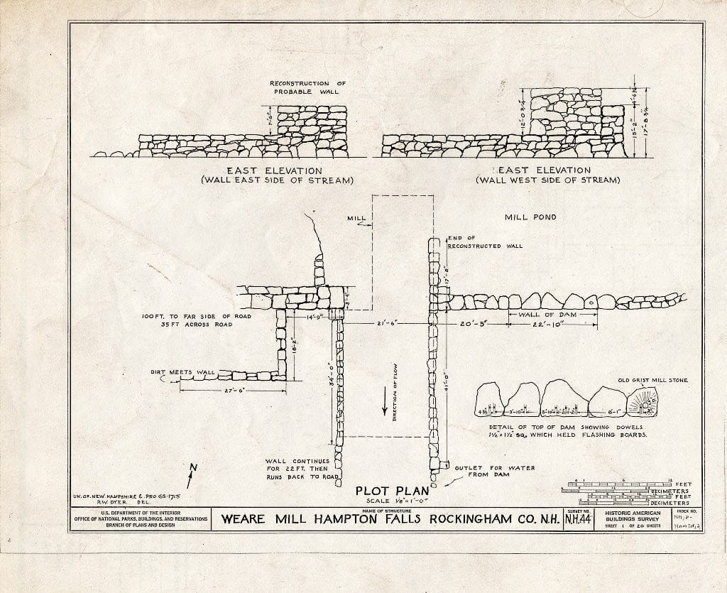 Historic Pictoric : Blueprint HABS NH,8-HAMTOF,2- (Sheet 1 of 20) - Weare Saw & Grist Mill, Hampton Falls, Rockingham County, NH