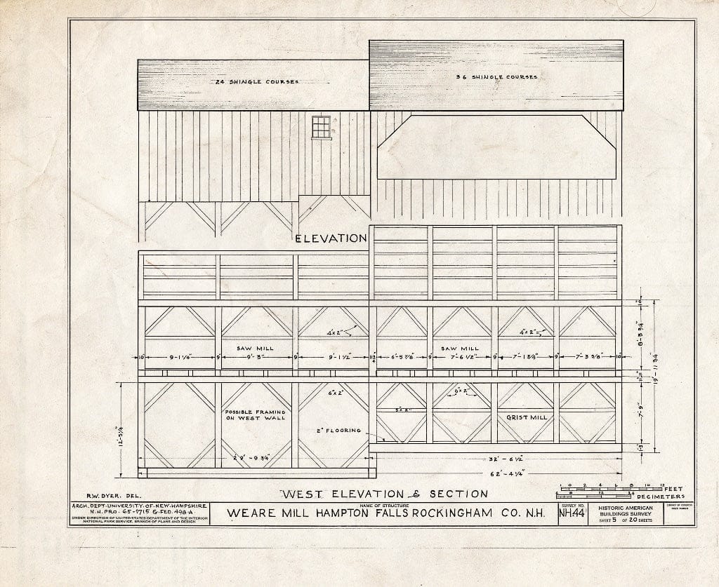 Historic Pictoric : Blueprint HABS NH,8-HAMTOF,2- (Sheet 5 of 20) - Weare Saw & Grist Mill, Hampton Falls, Rockingham County, NH