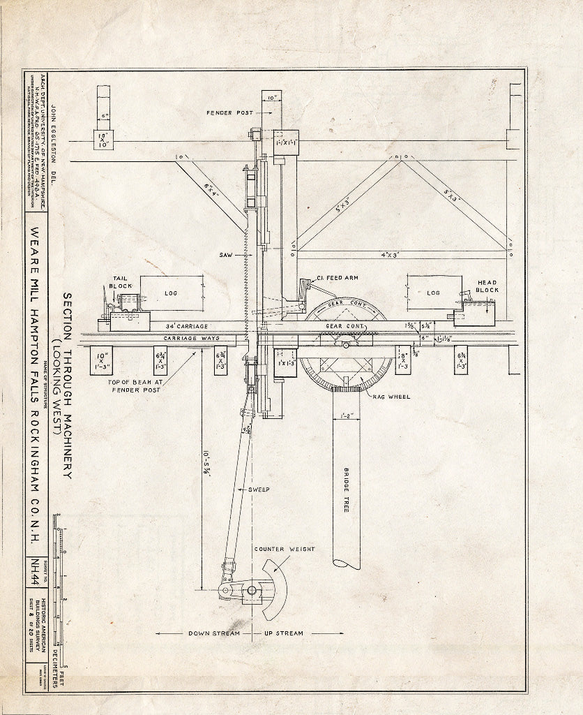 Historic Pictoric : Blueprint HABS NH,8-HAMTOF,2- (Sheet 8 of 20) - Weare Saw & Grist Mill, Hampton Falls, Rockingham County, NH