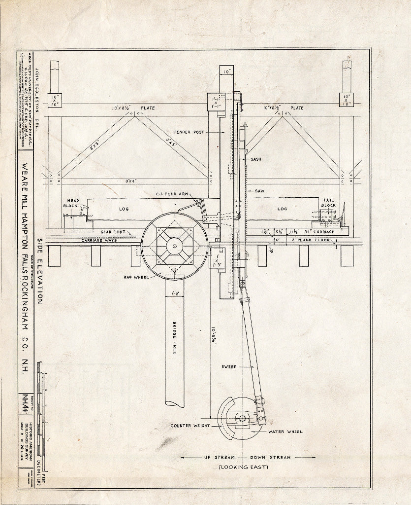 Historic Pictoric : Blueprint HABS NH,8-HAMTOF,2- (Sheet 9 of 20) - Weare Saw & Grist Mill, Hampton Falls, Rockingham County, NH