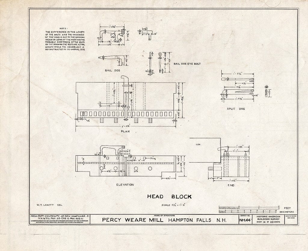 Historic Pictoric : Blueprint HABS NH,8-HAMTOF,2- (Sheet 14 of 20) - Weare Saw & Grist Mill, Hampton Falls, Rockingham County, NH