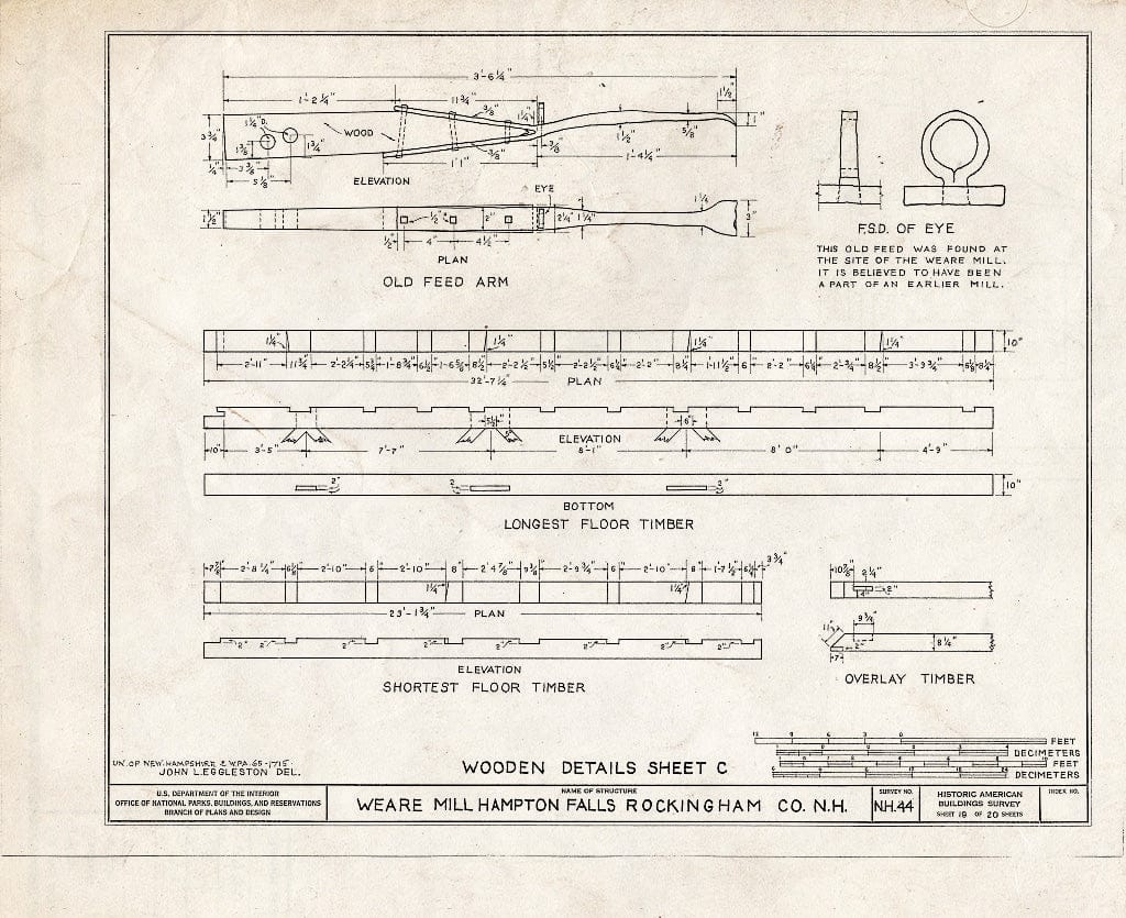 Historic Pictoric : Blueprint HABS NH,8-HAMTOF,2- (Sheet 19 of 20) - Weare Saw & Grist Mill, Hampton Falls, Rockingham County, NH