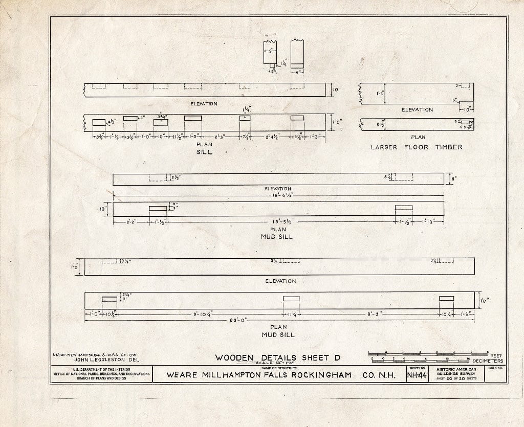Historic Pictoric : Blueprint HABS NH,8-HAMTOF,2- (Sheet 20 of 20) - Weare Saw & Grist Mill, Hampton Falls, Rockingham County, NH