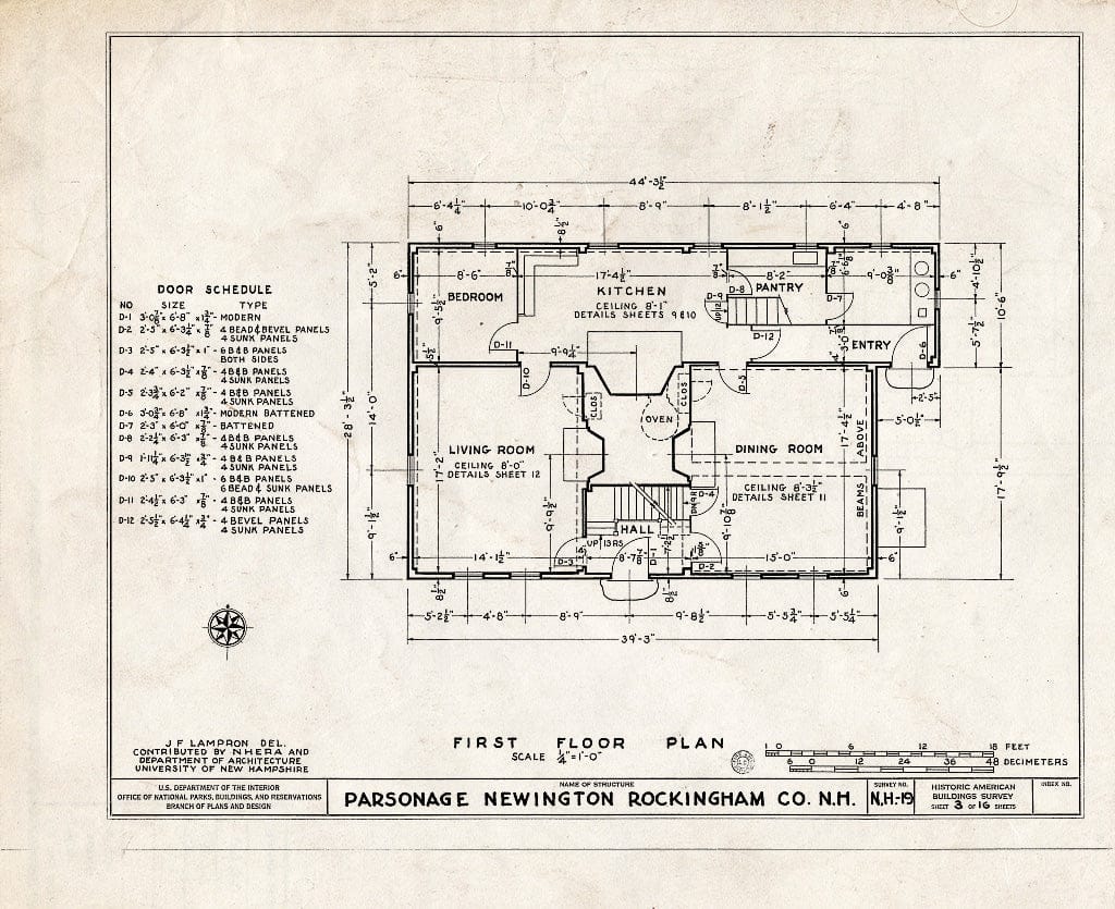 Historic Pictoric : Blueprint HABS NH,8-NEWI,2- (Sheet 3 of 16) - Parsonage, Newington, Rockingham County, NH