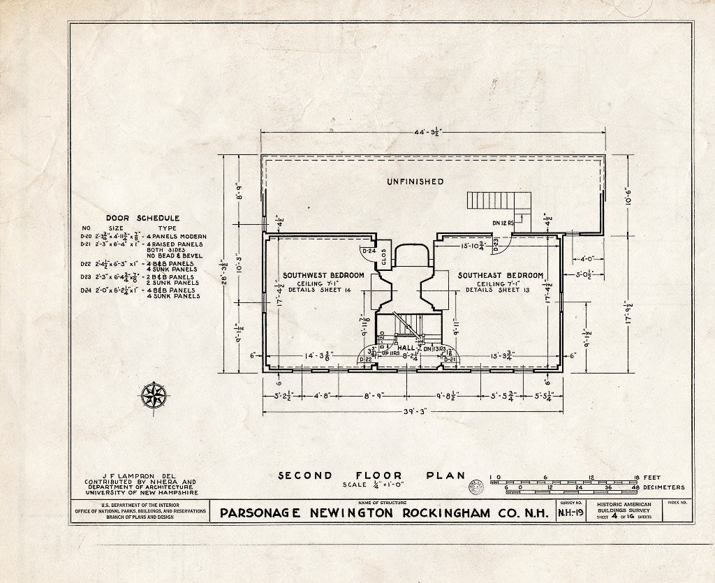 Historic Pictoric : Blueprint HABS NH,8-NEWI,2- (Sheet 4 of 16) - Parsonage, Newington, Rockingham County, NH