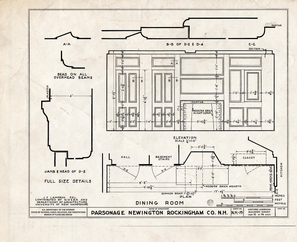 Historic Pictoric : Blueprint HABS NH,8-NEWI,2- (Sheet 11 of 16) - Parsonage, Newington, Rockingham County, NH