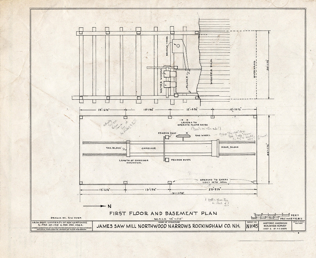 Historic Pictoric : Blueprint HABS NH,8-Norna,1- (Sheet 2 of 26) - James Saw Mill, Narrows Brook, Northwood Narrows, Rockingham County, NH