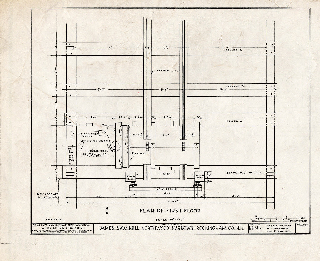 Historic Pictoric : Blueprint HABS NH,8-Norna,1- (Sheet 7 of 26) - James Saw Mill, Narrows Brook, Northwood Narrows, Rockingham County, NH