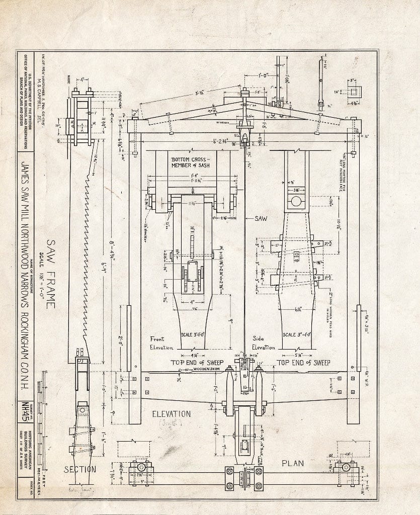Historic Pictoric : Blueprint HABS NH,8-Norna,1- (Sheet 10 of 26) - James Saw Mill, Narrows Brook, Northwood Narrows, Rockingham County, NH