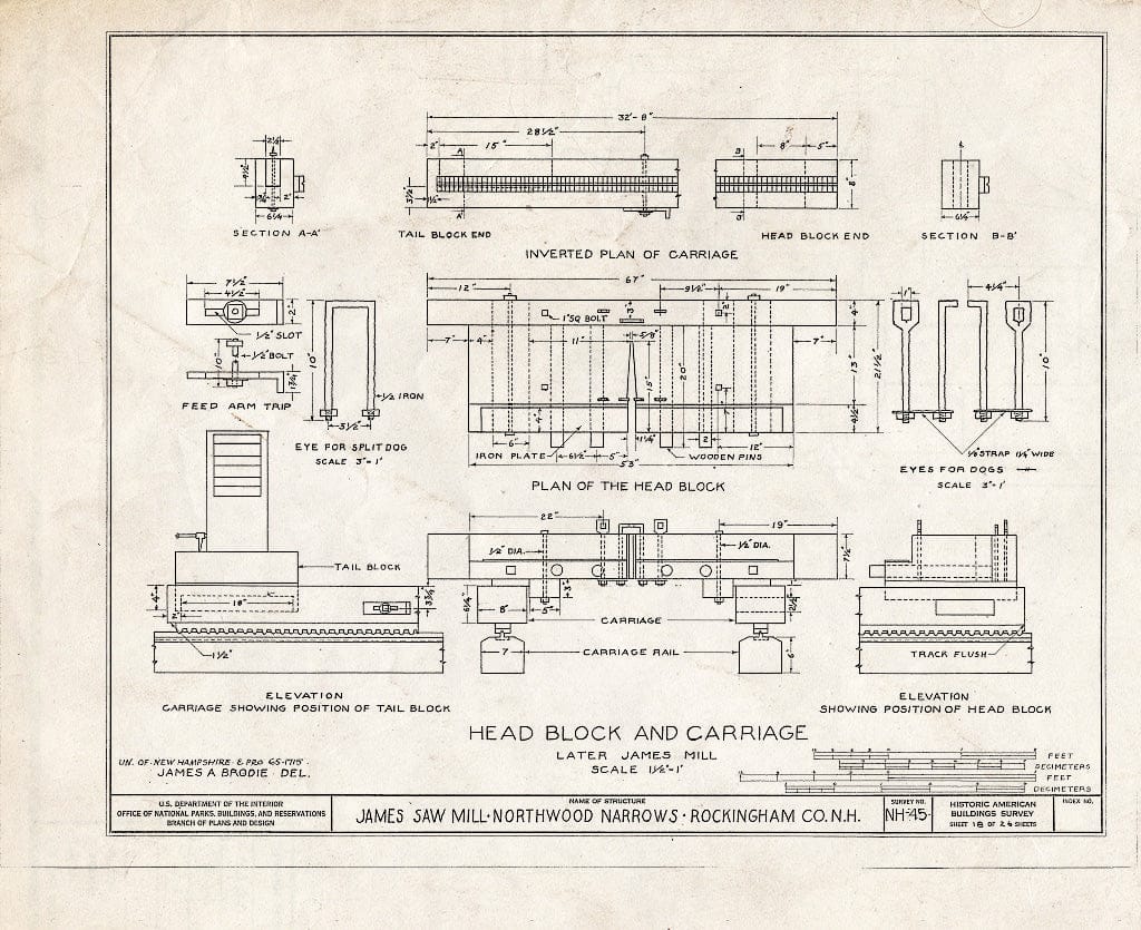 Historic Pictoric : Blueprint HABS NH,8-Norna,1- (Sheet 18 of 26) - James Saw Mill, Narrows Brook, Northwood Narrows, Rockingham County, NH
