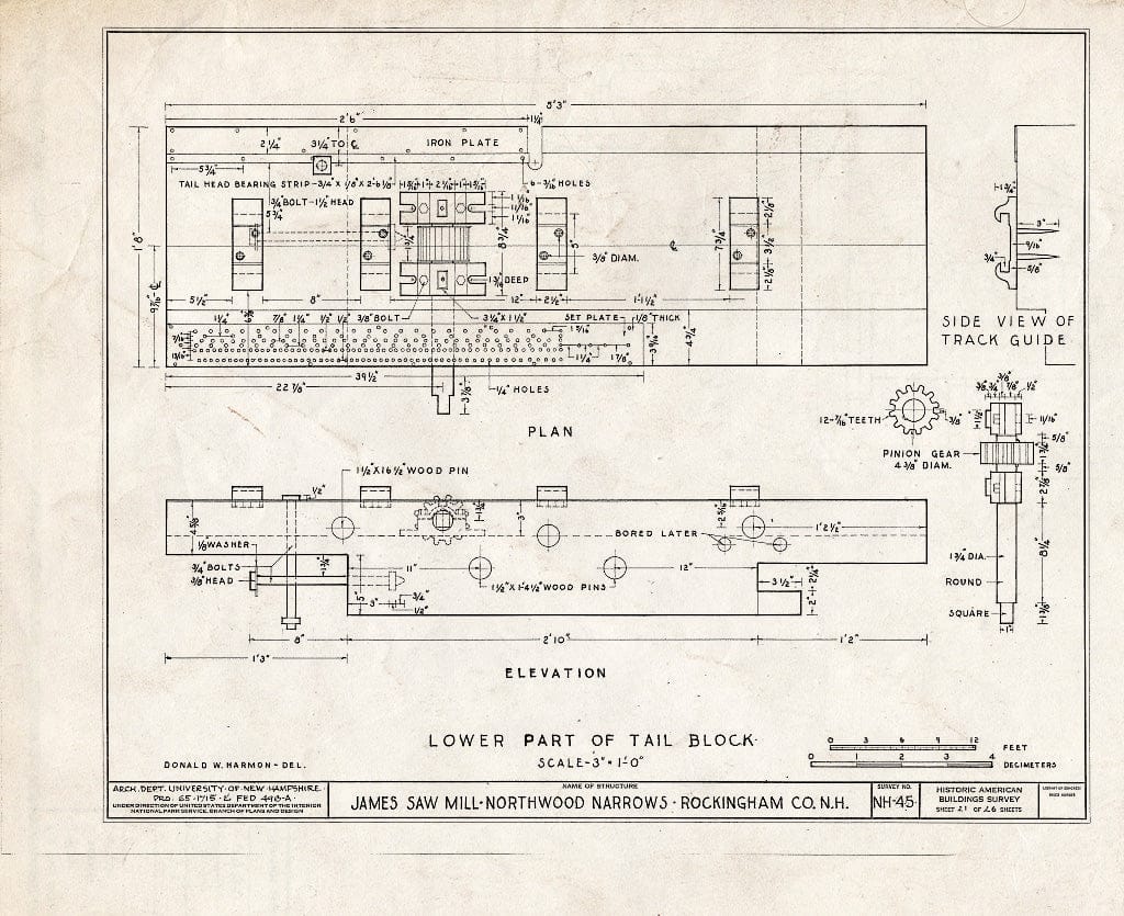 Historic Pictoric : Blueprint HABS NH,8-Norna,1- (Sheet 21 of 26) - James Saw Mill, Narrows Brook, Northwood Narrows, Rockingham County, NH