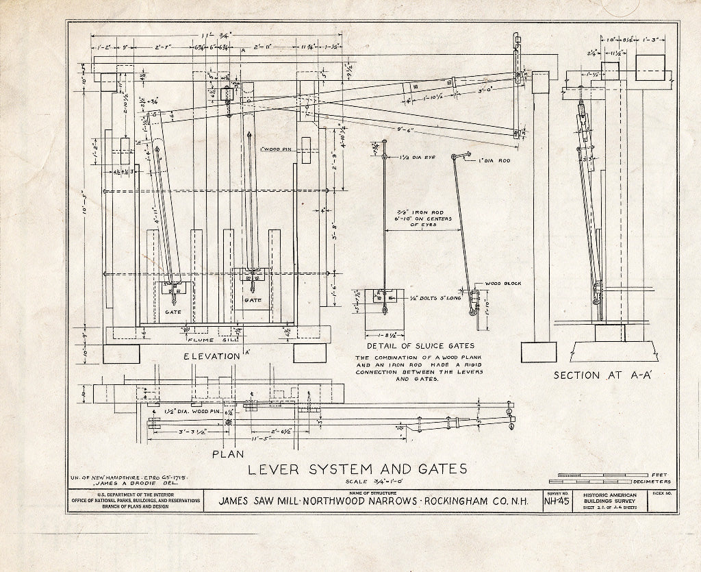 Historic Pictoric : Blueprint HABS NH,8-Norna,1- (Sheet 22 of 26) - James Saw Mill, Narrows Brook, Northwood Narrows, Rockingham County, NH