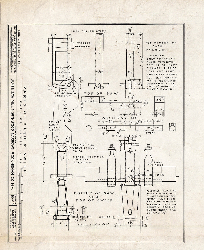 Historic Pictoric : Blueprint HABS NH,8-Norna,1- (Sheet 25 of 26) - James Saw Mill, Narrows Brook, Northwood Narrows, Rockingham County, NH
