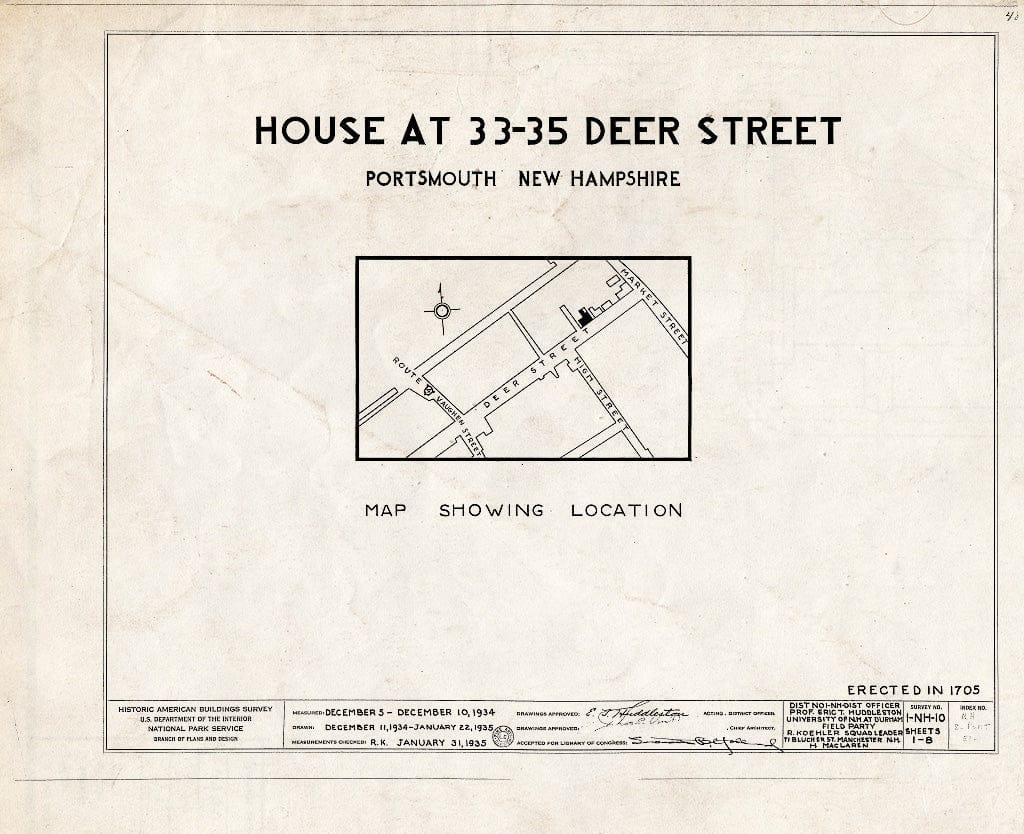 Historic Pictoric : Blueprint HABS NH,8-Port,51- (Sheet 0 of 8) - 33-35 Deer Street (House), Portsmouth, Rockingham County, NH
