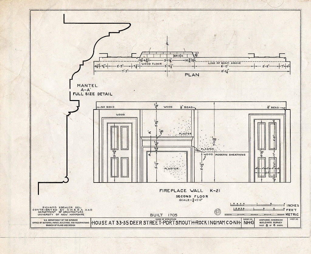 Historic Pictoric : Blueprint HABS NH,8-Port,51- (Sheet 8 of 8) - 33-35 Deer Street (House), Portsmouth, Rockingham County, NH
