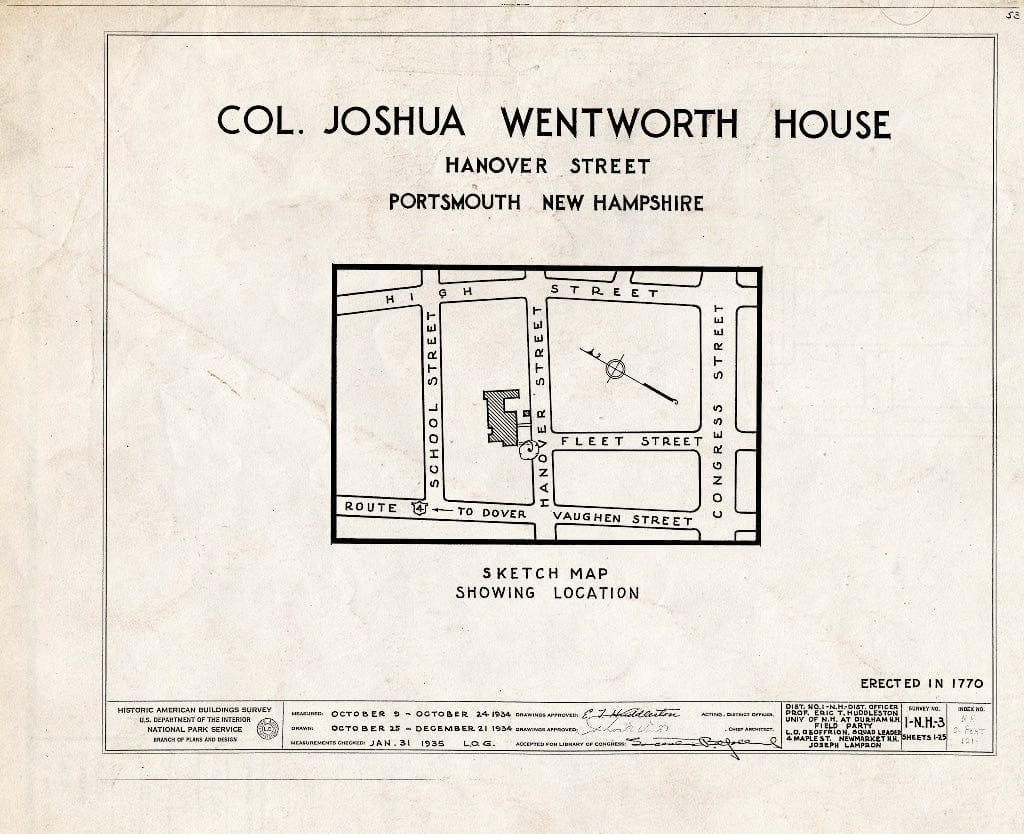 Historic Pictoric : Blueprint HABS NH,8-Port,121- (Sheet 0 of 25) - Colonel Joshua Wentworth House, 121 Hanover Street (Moved to Hancock Street), Portsmouth, Rockingham County, NH
