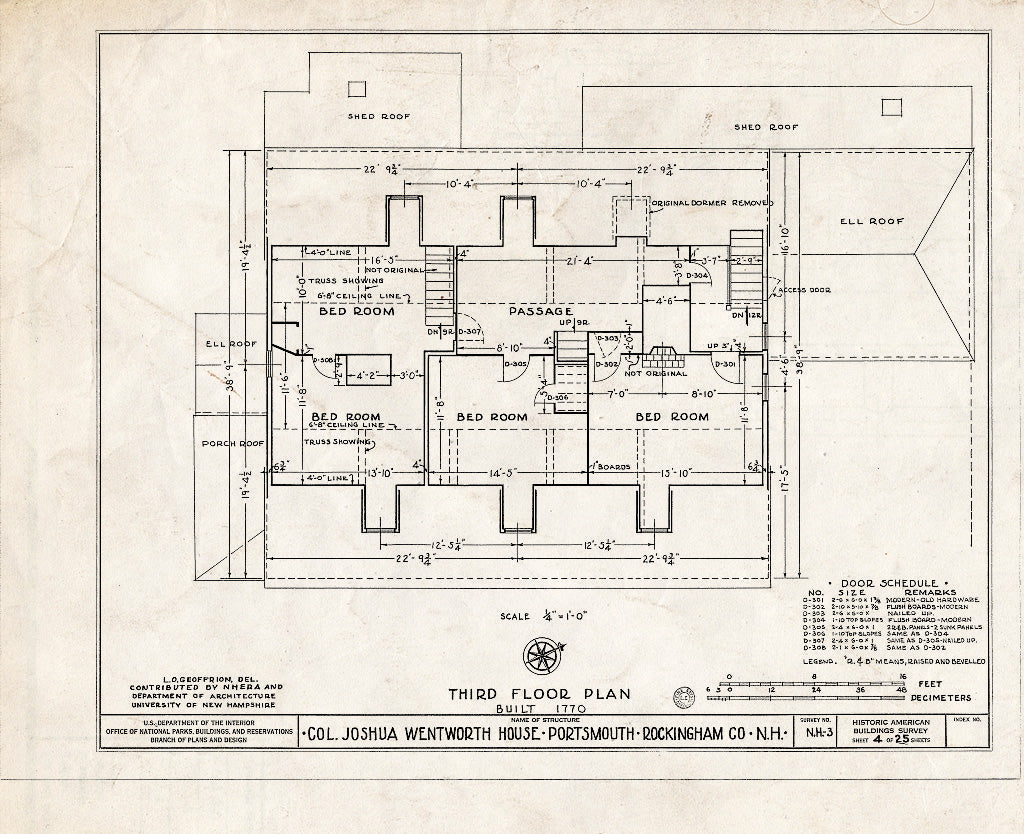 Historic Pictoric : Blueprint HABS NH,8-Port,121- (Sheet 4 of 25) - Colonel Joshua Wentworth House, 121 Hanover Street (Moved to Hancock Street), Portsmouth, Rockingham County, NH