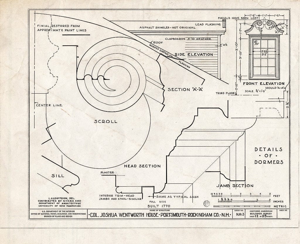 Historic Pictoric : Blueprint HABS NH,8-Port,121- (Sheet 12 of 25) - Colonel Joshua Wentworth House, 121 Hanover Street (Moved to Hancock Street), Portsmouth, Rockingham County, NH