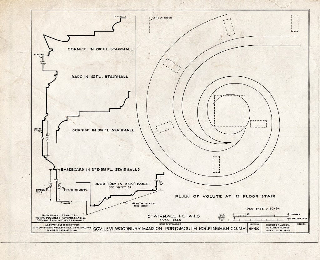 Historic Pictoric : Blueprint HABS NH,8-Port,123- (Sheet 33 of 51) - Governor Levi Woodbury House, Woodbury Avenue & Boyd Road, Portsmouth, Rockingham County, NH