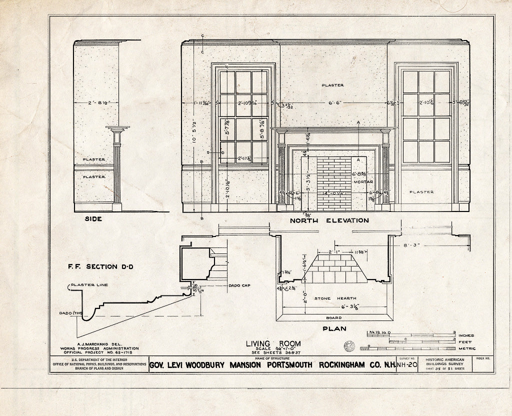 Historic Pictoric : Blueprint HABS NH,8-Port,123- (Sheet 35 of 51) - Governor Levi Woodbury House, Woodbury Avenue & Boyd Road, Portsmouth, Rockingham County, NH