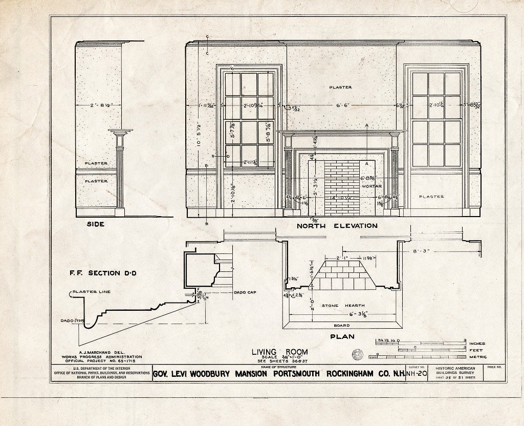 Historic Pictoric : Blueprint HABS NH,8-Port,123- (Sheet 35 of 51) - Governor Levi Woodbury House, Woodbury Avenue & Boyd Road, Portsmouth, Rockingham County, NH