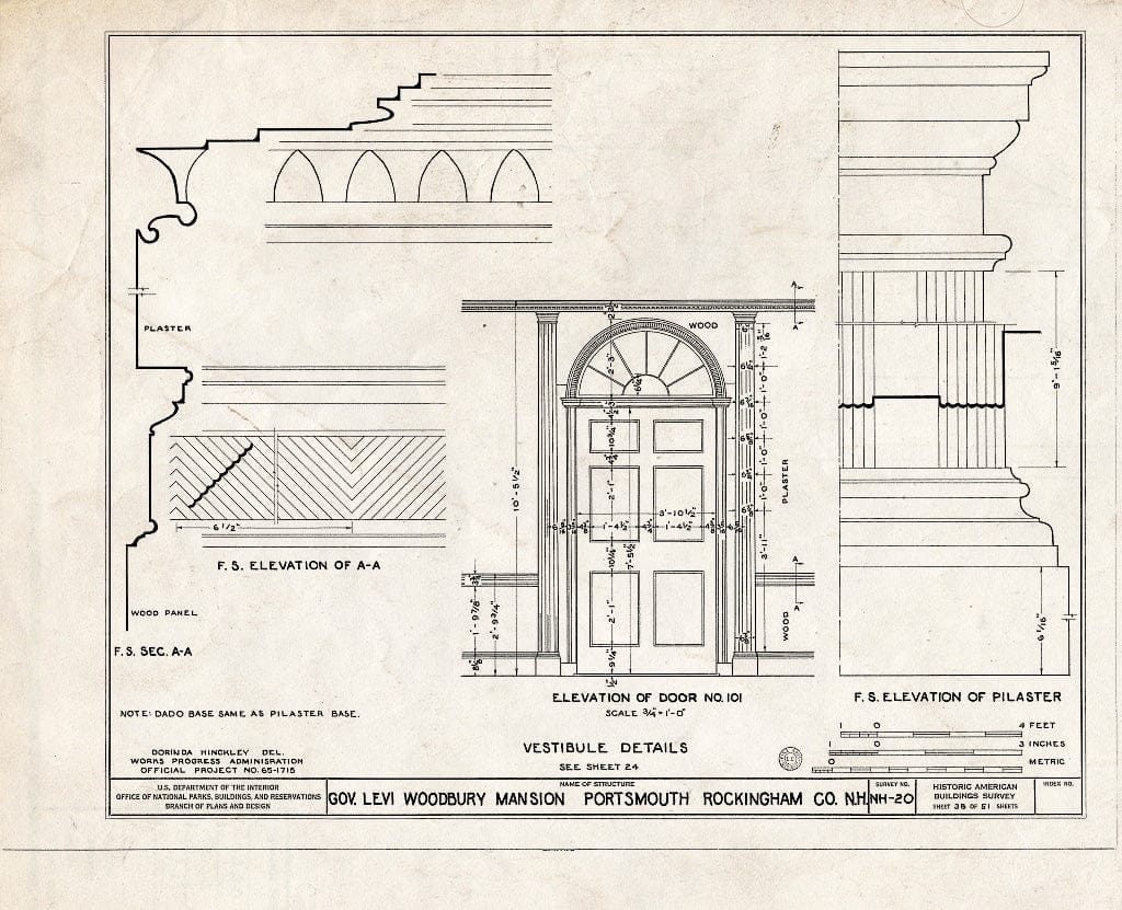 Historic Pictoric : Blueprint HABS NH,8-Port,123- (Sheet 38 of 51) - Governor Levi Woodbury House, Woodbury Avenue & Boyd Road, Portsmouth, Rockingham County, NH
