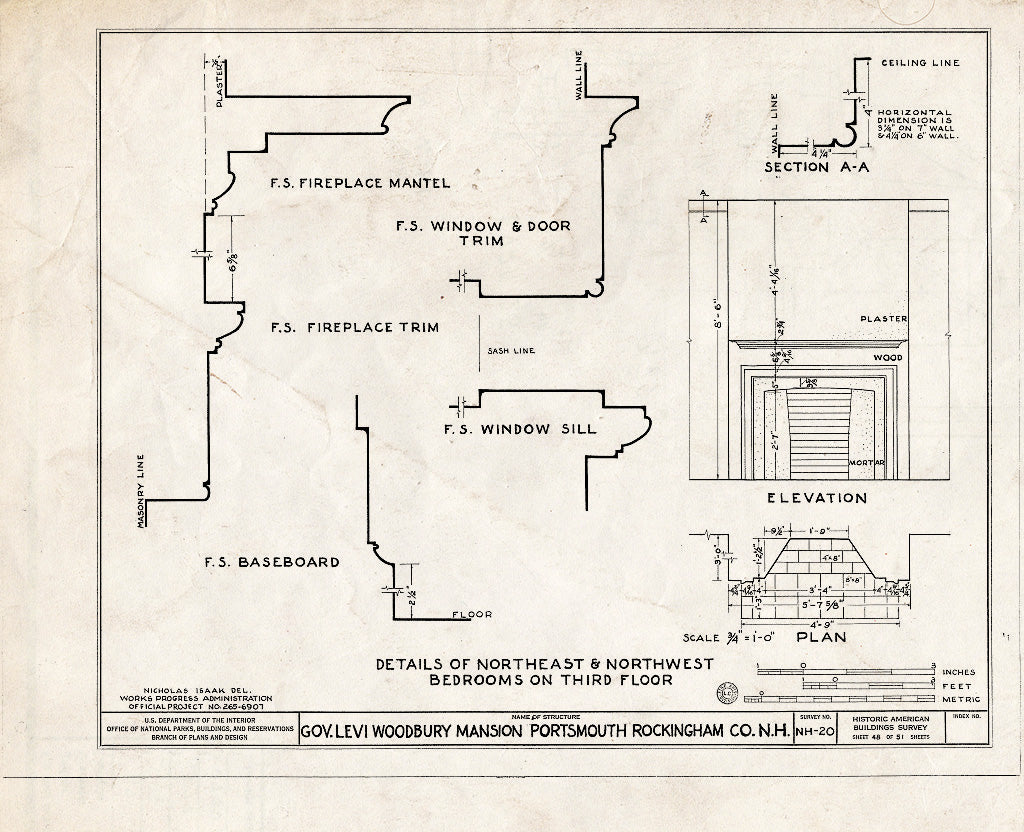 Historic Pictoric : Blueprint HABS NH,8-Port,123- (Sheet 48 of 51) - Governor Levi Woodbury House, Woodbury Avenue & Boyd Road, Portsmouth, Rockingham County, NH