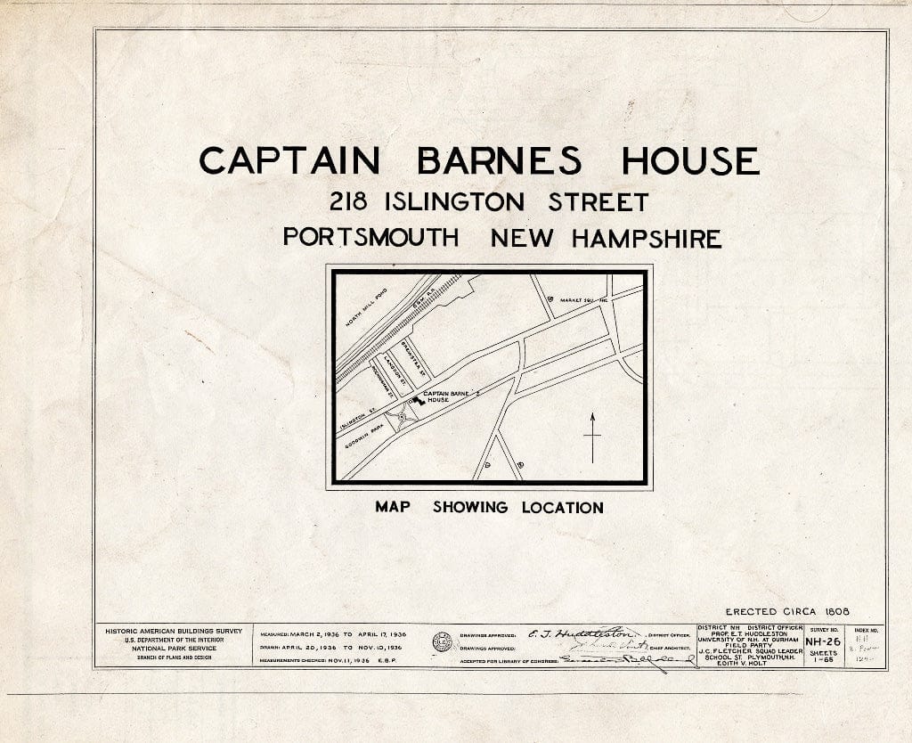 Historic Pictoric : Blueprint HABS NH,8-Port,124- (Sheet 0 of 65) - Captain Barnes House, 218 Islington Street, Portsmouth, Rockingham County, NH