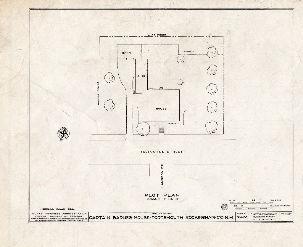 Historic Pictoric : Blueprint HABS NH,8-Port,124- (Sheet 1 of 65) - Captain Barnes House, 218 Islington Street, Portsmouth, Rockingham County, NH