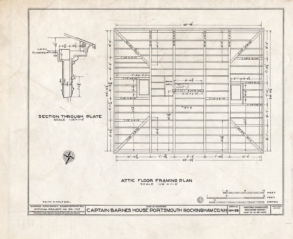 Historic Pictoric : Blueprint HABS NH,8-Port,124- (Sheet 10 of 65) - Captain Barnes House, 218 Islington Street, Portsmouth, Rockingham County, NH