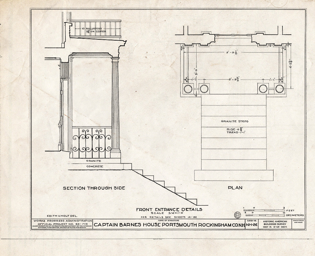 Historic Pictoric : Blueprint HABS NH,8-Port,124- (Sheet 16 of 65) - Captain Barnes House, 218 Islington Street, Portsmouth, Rockingham County, NH