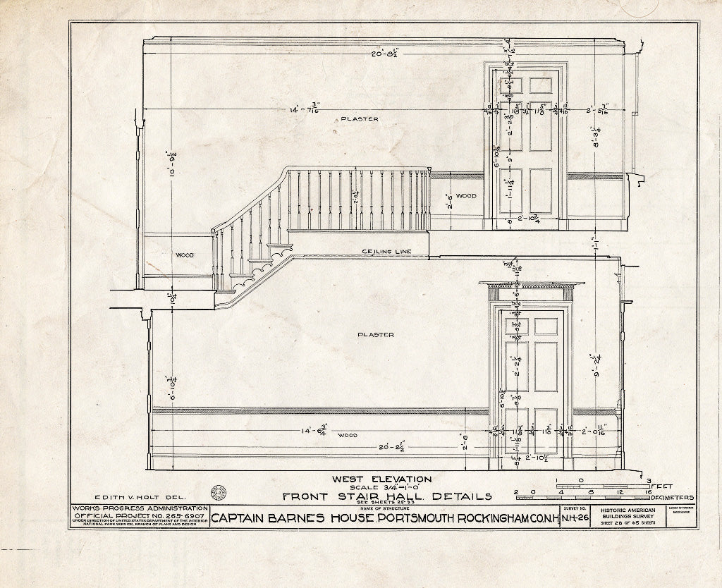 Historic Pictoric : Blueprint HABS NH,8-Port,124- (Sheet 28 of 65) - Captain Barnes House, 218 Islington Street, Portsmouth, Rockingham County, NH