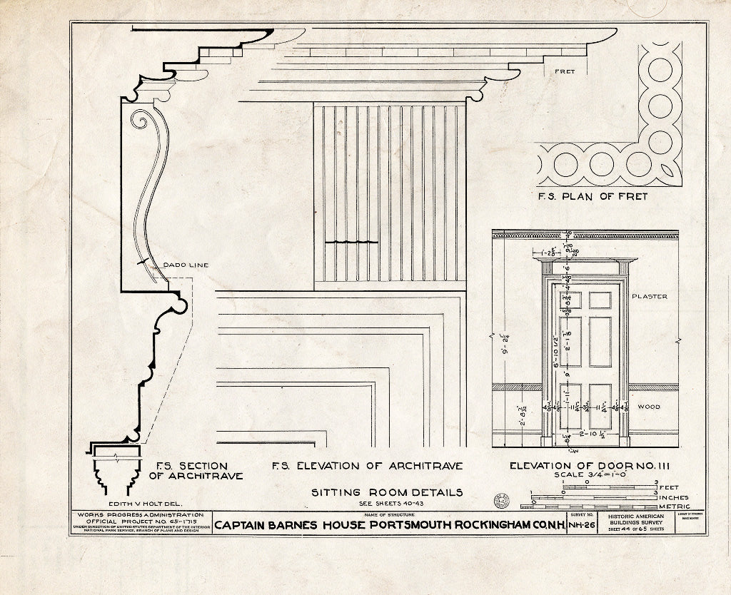 Historic Pictoric : Blueprint HABS NH,8-Port,124- (Sheet 44 of 65) - Captain Barnes House, 218 Islington Street, Portsmouth, Rockingham County, NH