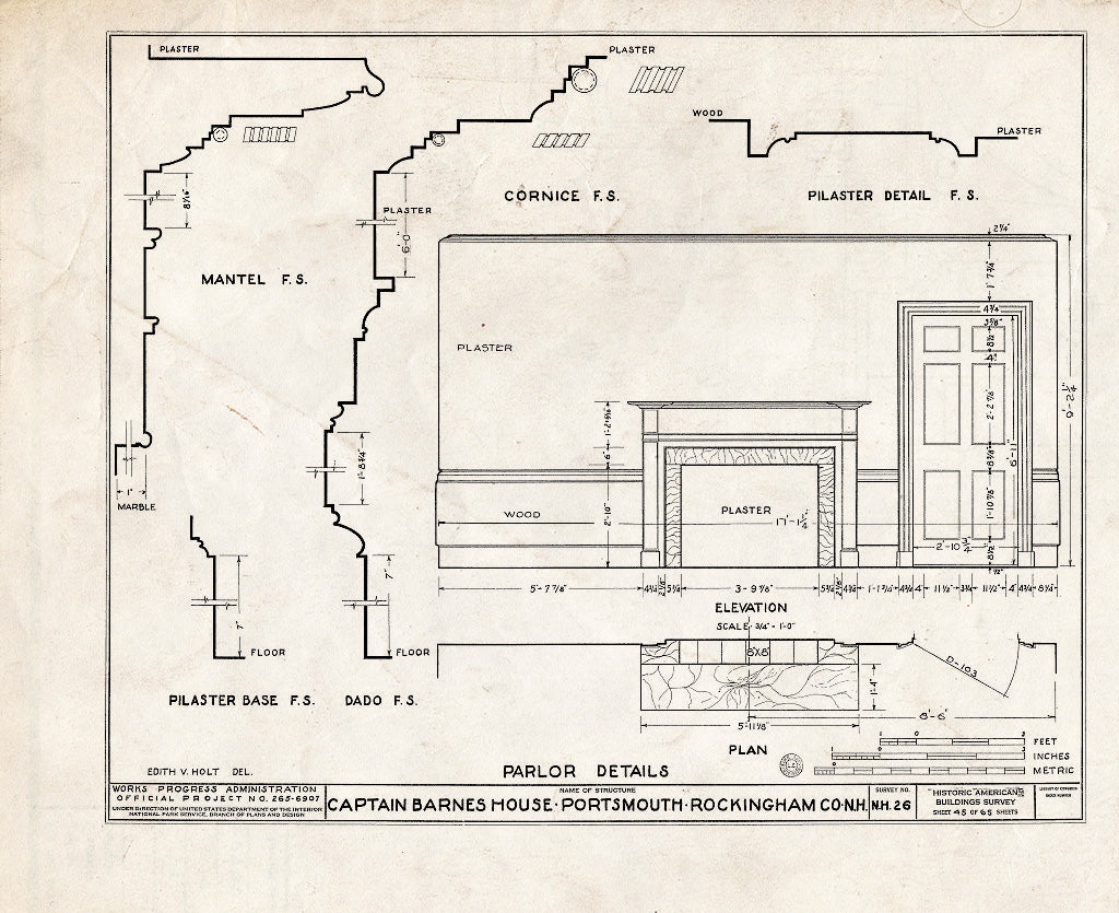 Historic Pictoric : Blueprint HABS NH,8-Port,124- (Sheet 45 of 65) - Captain Barnes House, 218 Islington Street, Portsmouth, Rockingham County, NH
