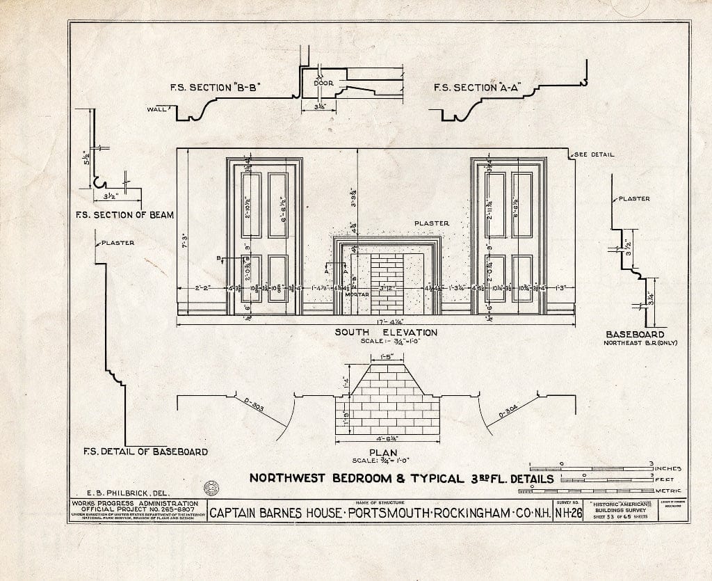 Historic Pictoric : Blueprint HABS NH,8-Port,124- (Sheet 53 of 65) - Captain Barnes House, 218 Islington Street, Portsmouth, Rockingham County, NH