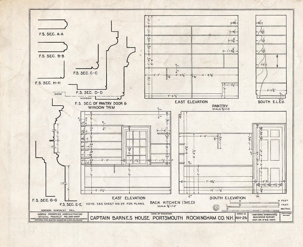 Historic Pictoric : Blueprint HABS NH,8-Port,124- (Sheet 54 of 65) - Captain Barnes House, 218 Islington Street, Portsmouth, Rockingham County, NH
