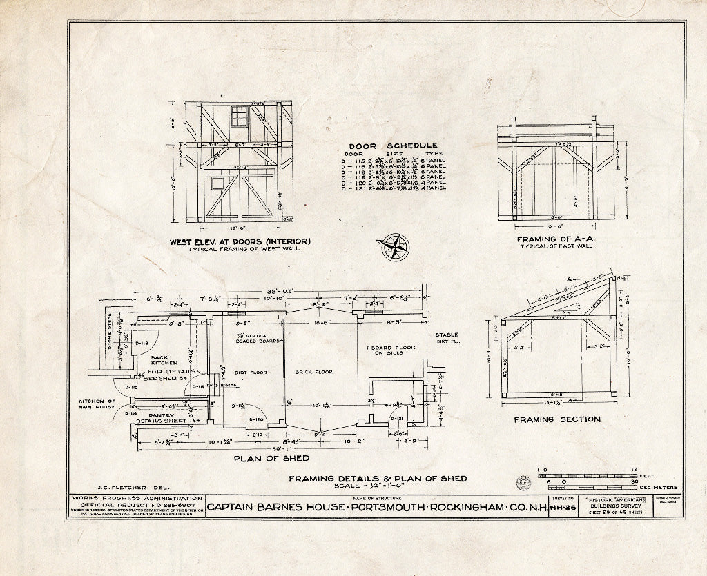 Historic Pictoric : Blueprint HABS NH,8-Port,124- (Sheet 59 of 65) - Captain Barnes House, 218 Islington Street, Portsmouth, Rockingham County, NH
