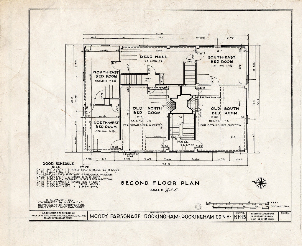 Historic Pictoric : Blueprint HABS NH,8-Rock,1- (Sheet 2 of 19) - Moody Parsonage, Rockingham, Rockingham County, NH