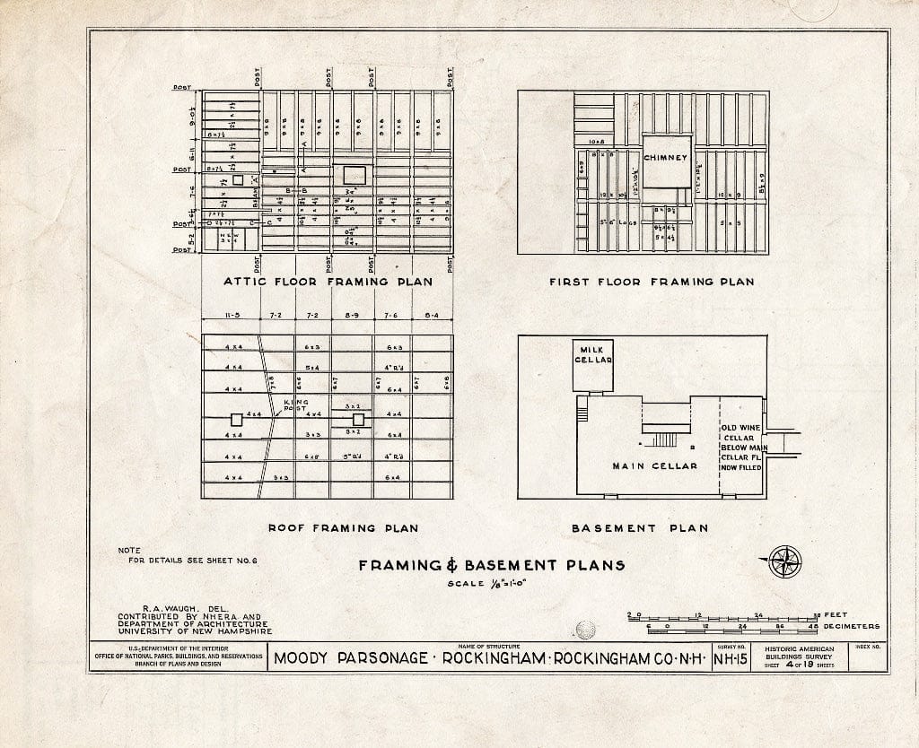 Historic Pictoric : Blueprint HABS NH,8-Rock,1- (Sheet 4 of 19) - Moody Parsonage, Rockingham, Rockingham County, NH